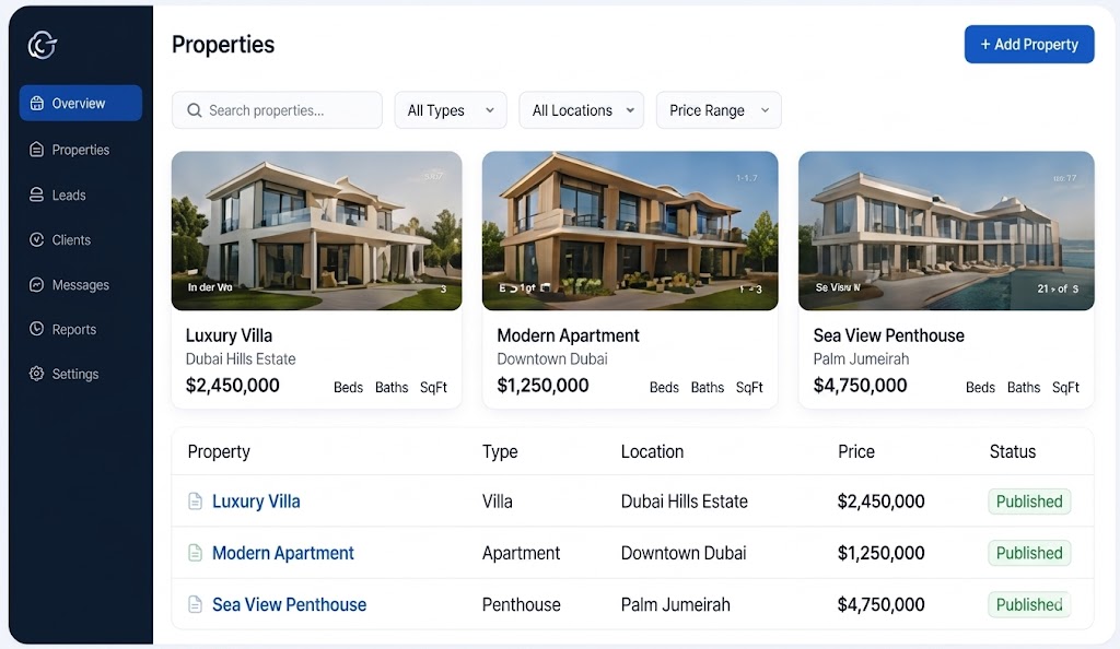 Real Estate Platform Properties Screen